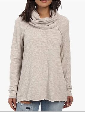 Free People FP Beach Cocoon Cowl Pullover 100% Cotton Oatmeal Color EUC